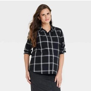 NWT Isabel Maternity Black 3/4 Sleeve Button Down Shirt